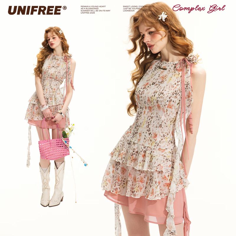 UNIFREE Y2K Deer Print Halter Mini Dress with Collar M