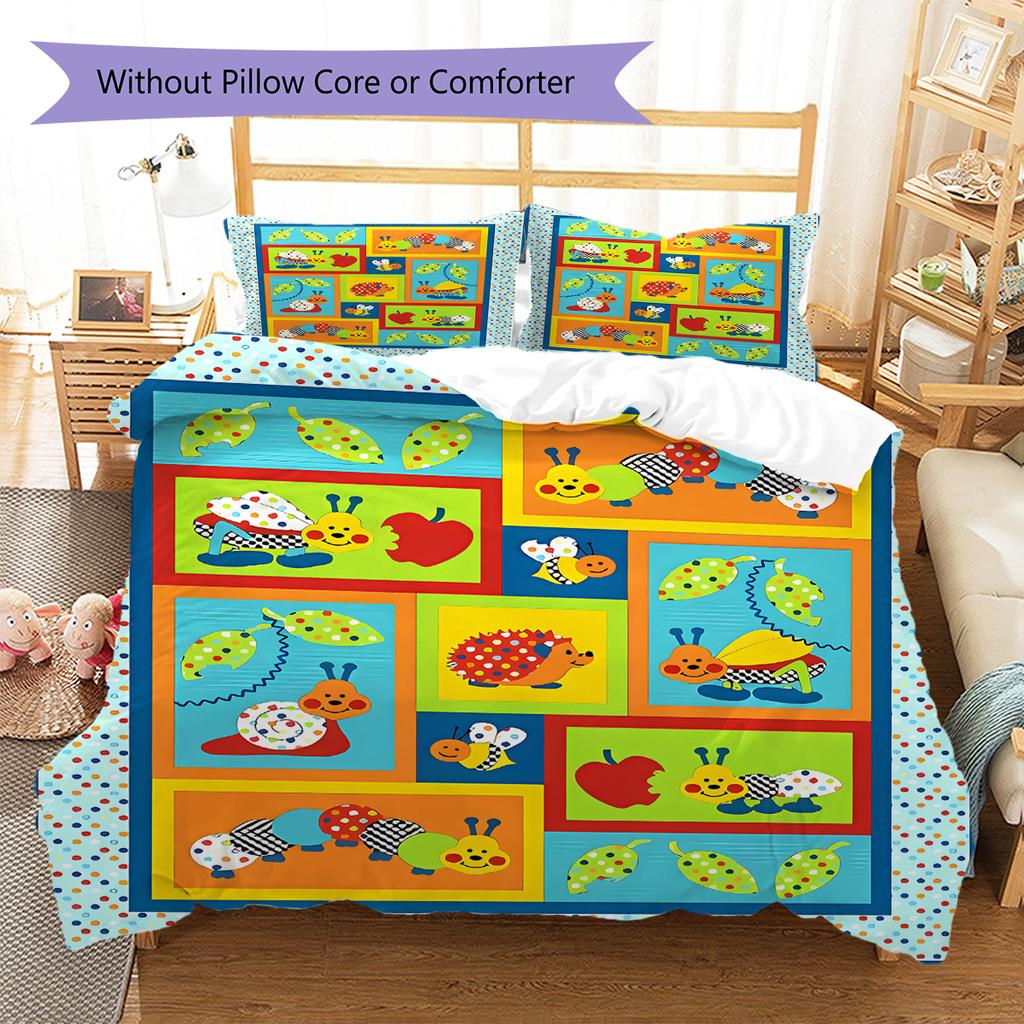 Cartoon Animals Pattern Bedding Quilt Set Quilt Cover Pillowcase Home Decoration Gift (1 * duvet cover + 2 * pillowcase, without core)
