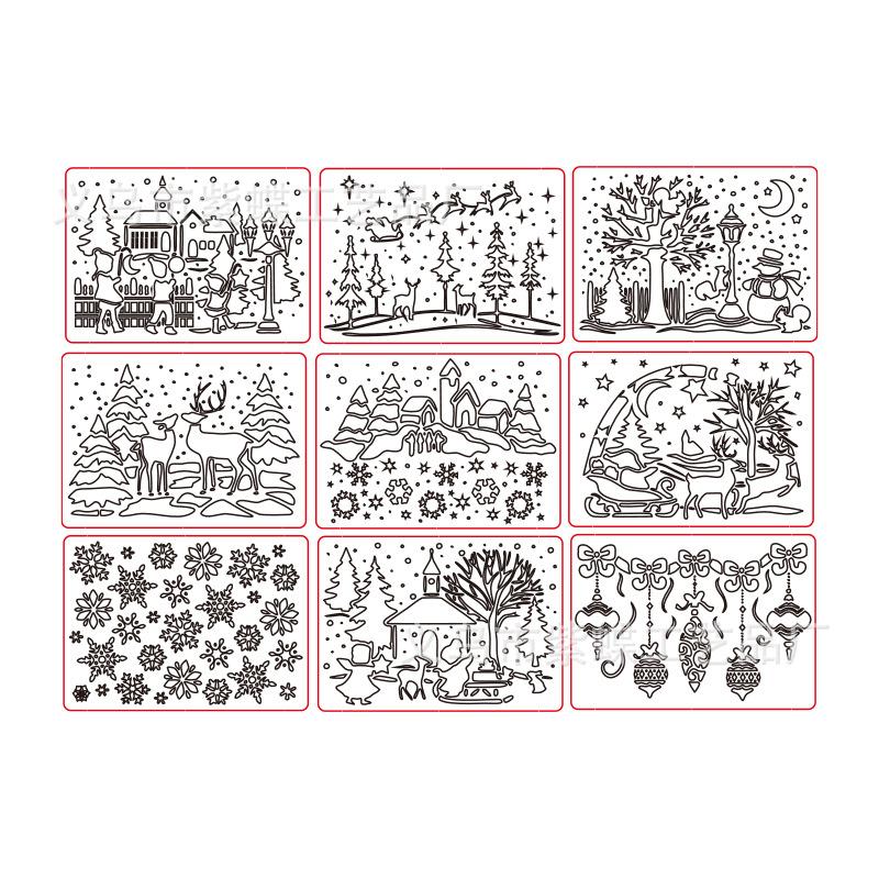9 Sheets/set, Christmas Painting Template, Hollow Out, Christmas Poster, Graffiti Template, PET Hollow Out Template, Omission Board