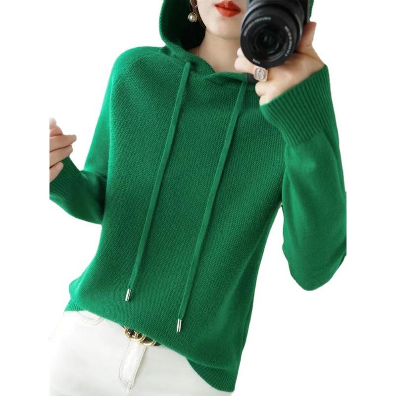 Spring new fashion versatile casual versatile hooded knitted sweater women's loose and thin sweater pullover sweater