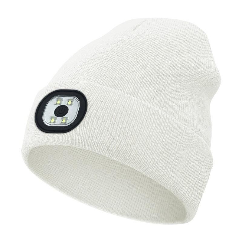 

Multifunctional LED Beanie Hat USB Rechargeable Headlight for Winter Outdoor Activities Night Running Safety Light білий