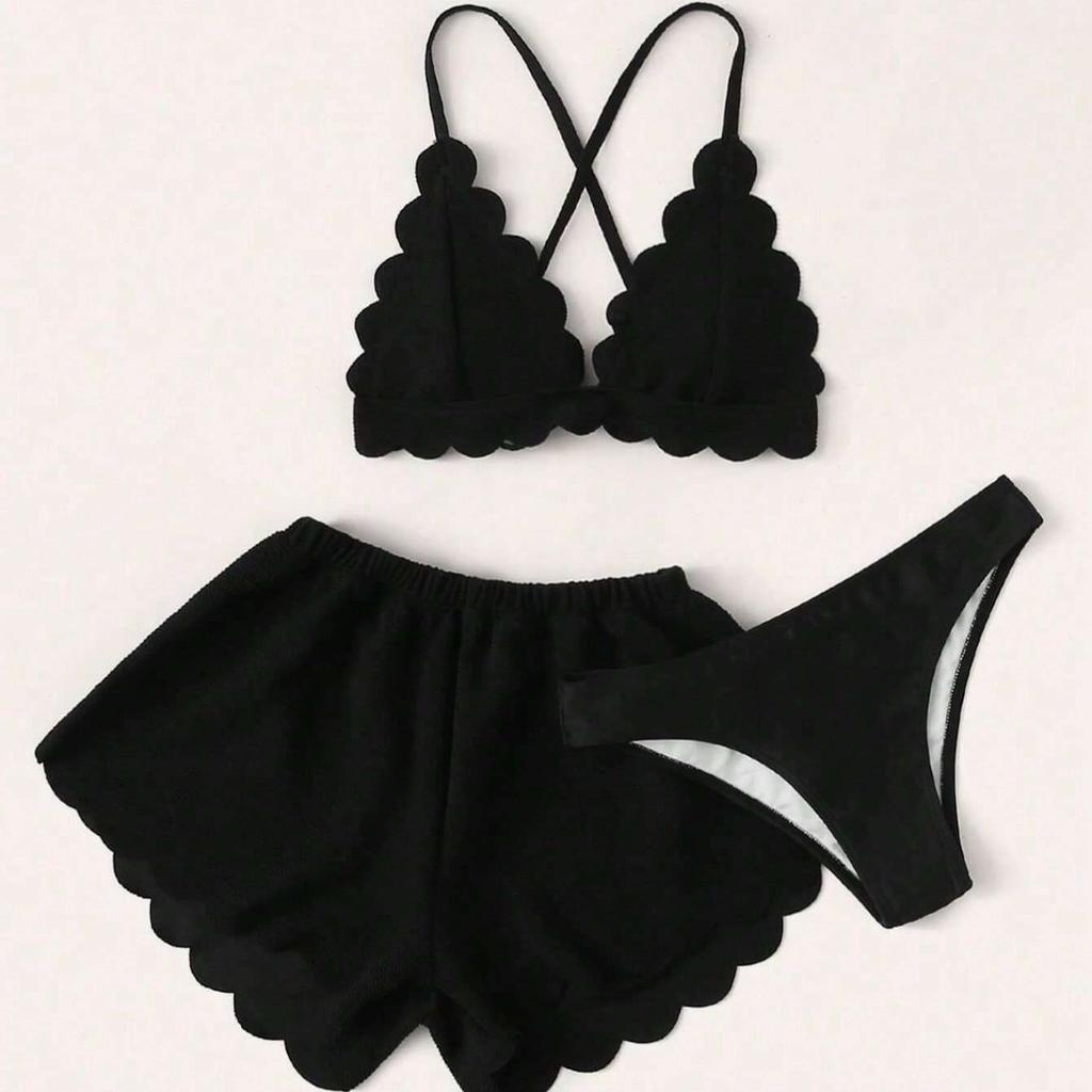 Women's 3 Piece Swimsuit Set Sexy Tie Side Bikini with Skirt Cover Up, Solid Color Swimwear for Summer Beach Vacation 0963