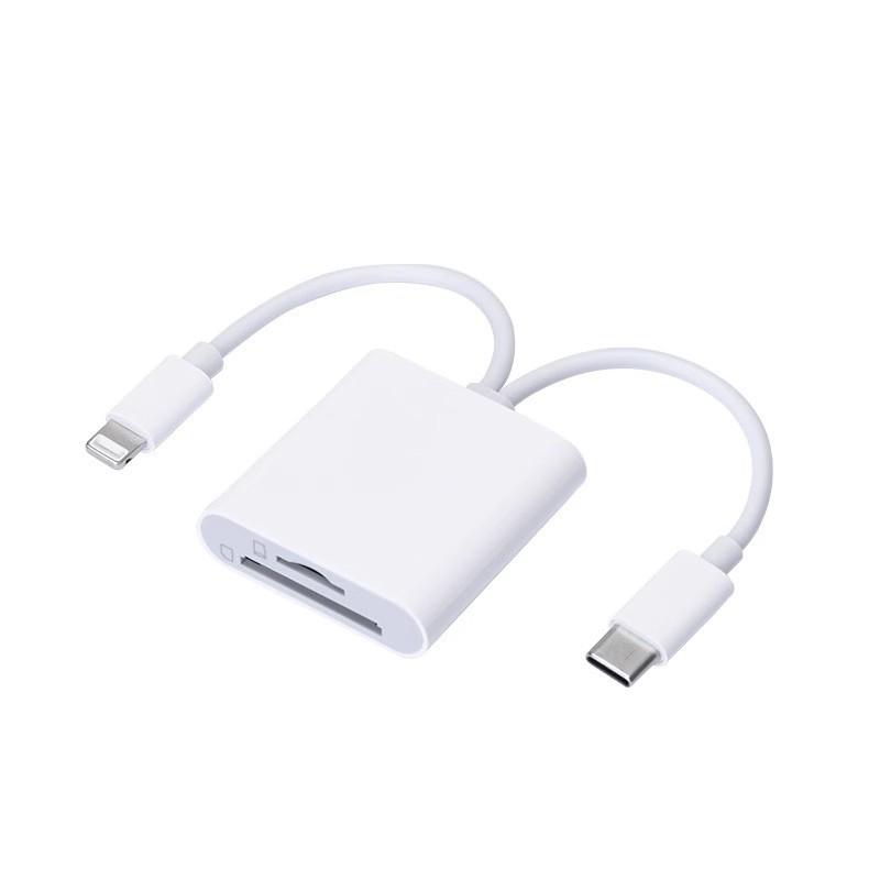

2 в 1 OTG кард-ридер Type C Lightning для SD-TF карты памяти с USB-портом для зарядки для Macbook, ПК, ноутбука, iPhone, кард-ридер