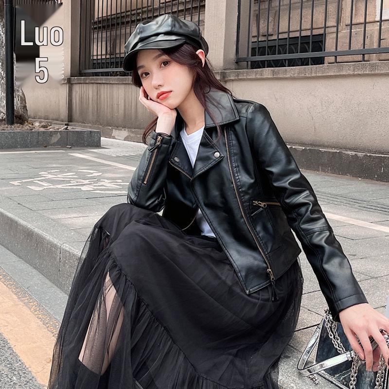 2025 Women's Slim Fit PU Leather Jacket - Short, Plus Size, Korean Style, Trendy Outerwear for Spring & Autumn