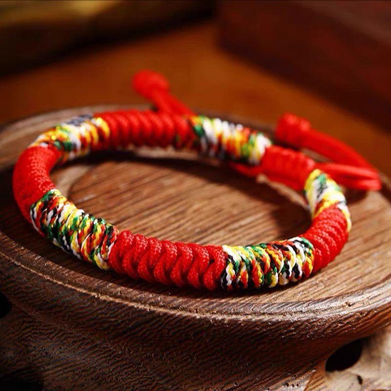 

Красочный браслет из красной веревки с бриллиантом на удачу для мужчин и женщин, ручной работы, плетеный, подарок для пары, регулируемый Red colorful male (adjustable)