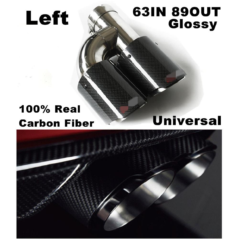 Left 63-89Mm Gloss Carbon Fiber Car Dual Pipe Exhaust Muffler Tip Cover H Style