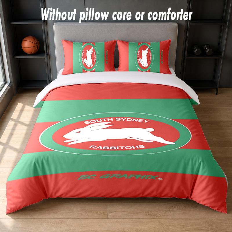South Sydney Rabbitohs Design Bed Bedding Set 1 Duvet Cover + 2 Pillowcases Soft Breathable Household Bed Linens