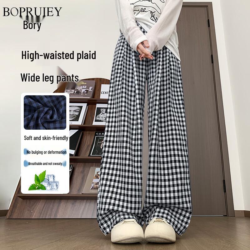Women s Plaid Wide-Leg Casual Pants M