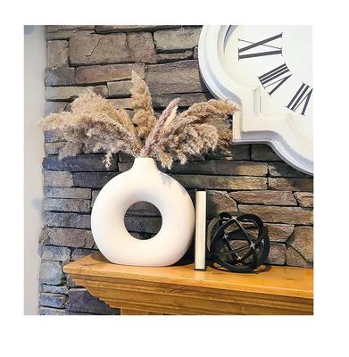 White Ceramic Donut Vase, 6 Inch Modern Flower Vase for Pampas Grass, Dried Flowers, Home & Office Decor, Centerpiece