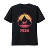 T-shirt Rétro Pérou Style Vintage Alpaga Péruvien Coucher de Soleil en Montagne Design Vintage Respirant Extensible Légèrement Décontracté