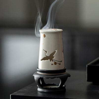 Ceramic Crane Incense Burner Coil Holder Zen Home Decor for Meditation Yoga Aromatherapy Tea Ceremony