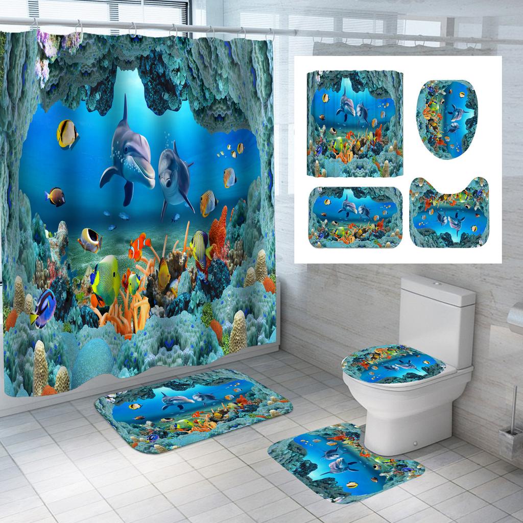 Dolphin Series Pattern Multi-Choice Shower Curtain Digital Printing Toilet Three-Piece Set Four-Piece Bathroom Supplies