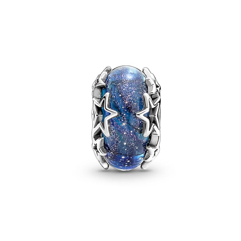 Pandora Blue Galaxy Glass Charm 925 Silver Beads Women's Blue 790015C00