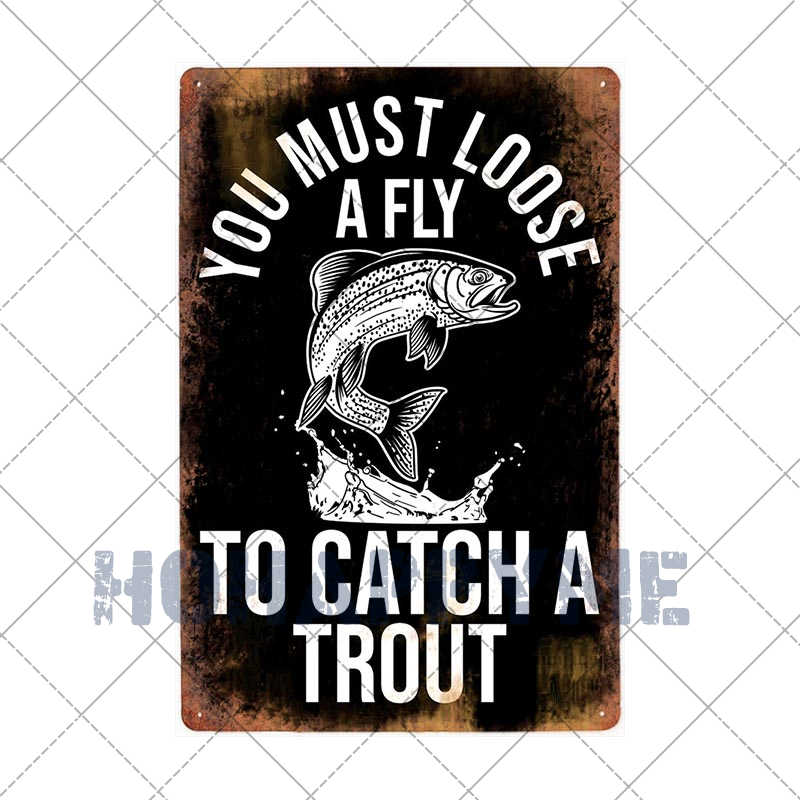 Fish Vintage Posters Sign Metal Plates Fisherman Fishing Solves Rules Classic Salmon Plaques Home Decoration Accessories 20X30CM
