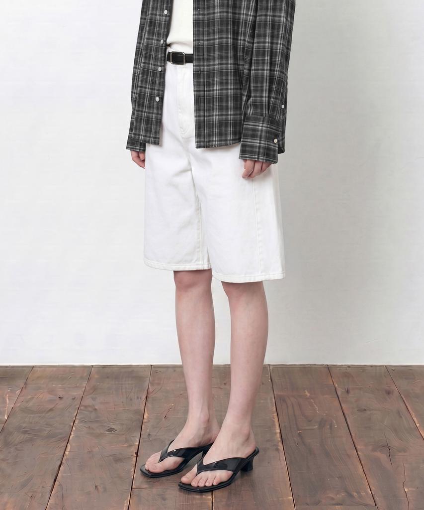 Siyajyu Sijn6108 Bermuda Denim Shorts_White