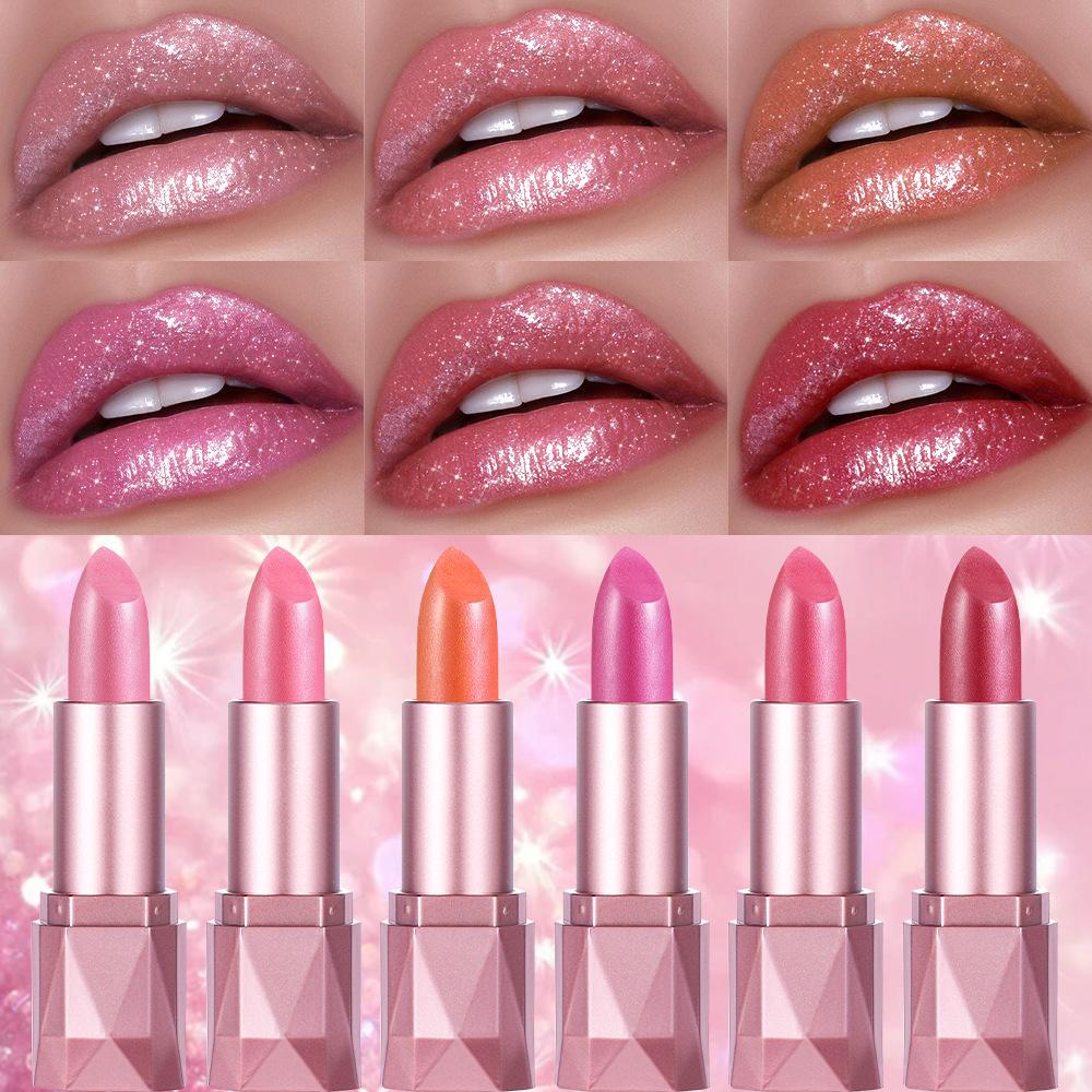 Pearlescent Rose Glitter Velvet Lipstick Waterproof Pearly Shine Matte Shimmer Diamond Lipstick Women Sexy Lips Makeup Cosmetic