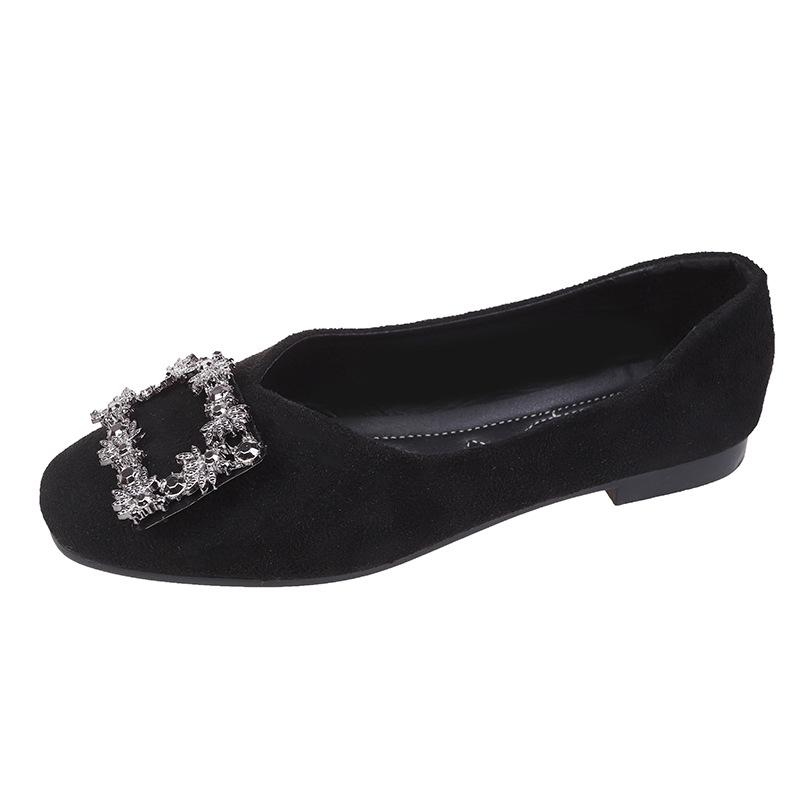 Rhinestone shoes spring and autumn square head shallow mouth flat bottom comfortable single shoes women
