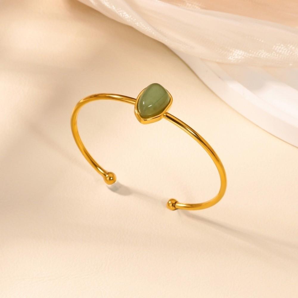 Gold-plated Oval Stone Bracelet Stainless Steel Cuff Bracelet Vintage Open Bangle  Women Jewelry