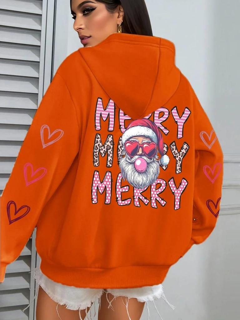 Santa Claus Print Women's Hoodie with Pocket - Casual Streetwear