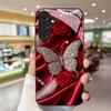 Pearl Rose and Feather Pattern Tempered Glass Phone Case Suitable for Samsung Galaxy S26 S25 S24 S22 S21 S20 FE/Ultra/Plus