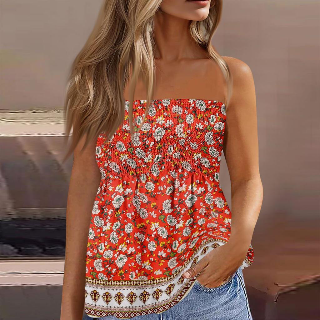 Womens Tops Dressy Casual Sleeveless Blouse Tube Tops For Women,Cute Sexy Off Shoulder Print Sleeveless T-Shirt