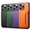 For iPhone 16 Pro Case Card Holder Kickstand Leather Coated PC+TPU Phone Cover