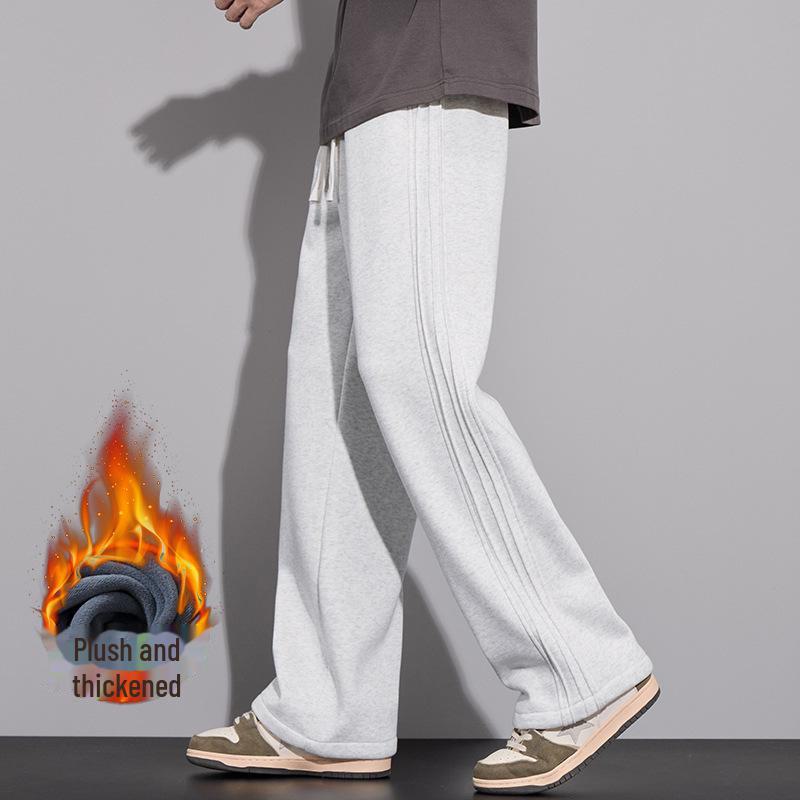 Herren Schwergewicht Samt Strick Winter Gerade Hose mit Drei-Streifen - Locker, Trendig, Hochwertige Freizeit Sportbekleidung.