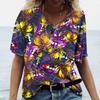 Butterfly Floral Graphic 3D Print T-Shirts Women's Y2k Tops Tees V Neck Female Harajuku T Shirt Woman Oversized Casual Clothes