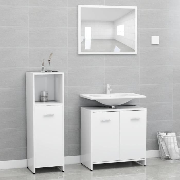 VidaXL Ensemble de meubles de salle de bain 3 pcs Blanc Aggloméré