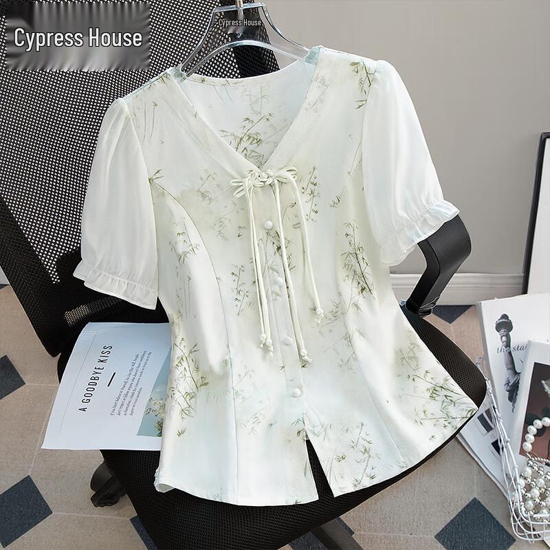 New Chinese Style V-Neck Short Sleeve Shirt S