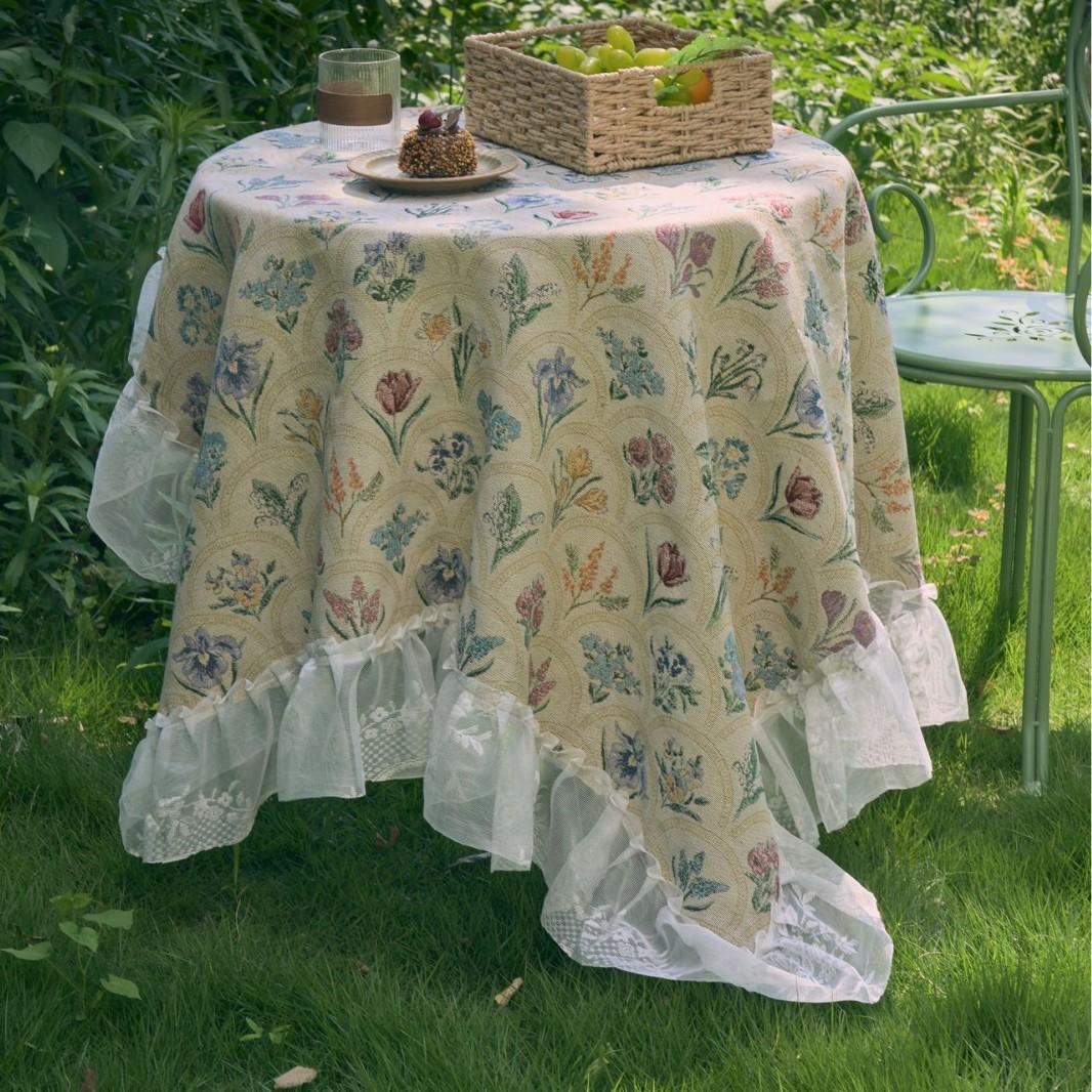 

Tablecloth French Cream Style Weaving Jacquard Hyacinth Lace Lotus Leaf Square Fabric Tablecloth 140-220