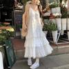 Sommer Damen Lange Vintage Casual Rüschen Elegante Strap Camis Seidige Strand Spitze Elegante Party Kleid Vestidos Sexy Frauen