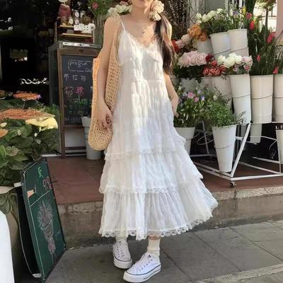 Sommer Damen Lange Vintage Casual Rüschen Elegante Strap Camis Seidige Strand Spitze Elegante Party Kleid Vestidos Sexy Frauen