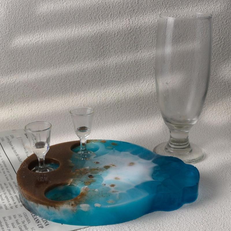 Small Wine Glass Tray Molds Beer Plate Moulds Water Cup Tray Resin Mold DIY Crafts Molds Silicone Material for DIY Tray