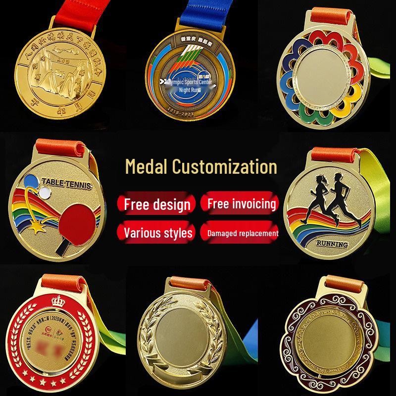 Custom Marathon Commemorative Medal with Baked Paint Finish for School Sports Events