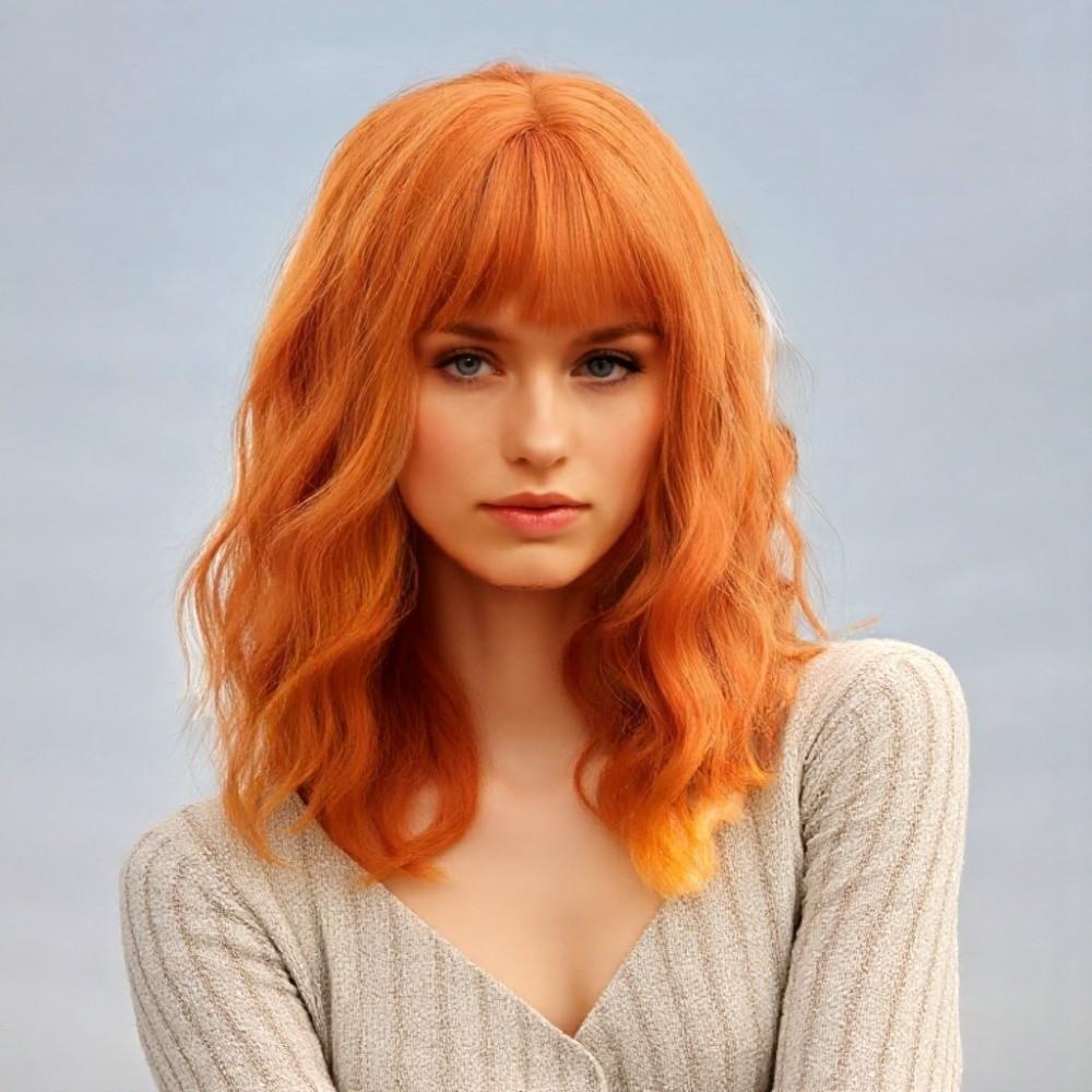 Wasserwelle Synthetische Perücken mit Pony Schmutziges Orange Halloween Cosplay Anime Perücken Make-up Party