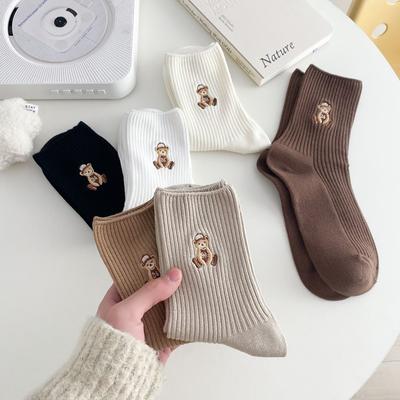 5 Pairs of Female Spring and Autumn New Cotton Cute Bear Tube Socks