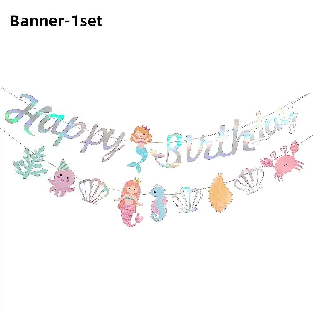 Meerjungfrau Geburtstagsparty Dekorationen Geschirr Teller Tasse Serviette Ballon Hängendes Banner Party Deko Mädchen Mitgebsel Babyparty Zubehör