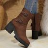 Fashion New Boots for Woman Double Buckle Decoration 2024 High Quality Back Zipper Solid Color Round Head Women's Ankle Booties