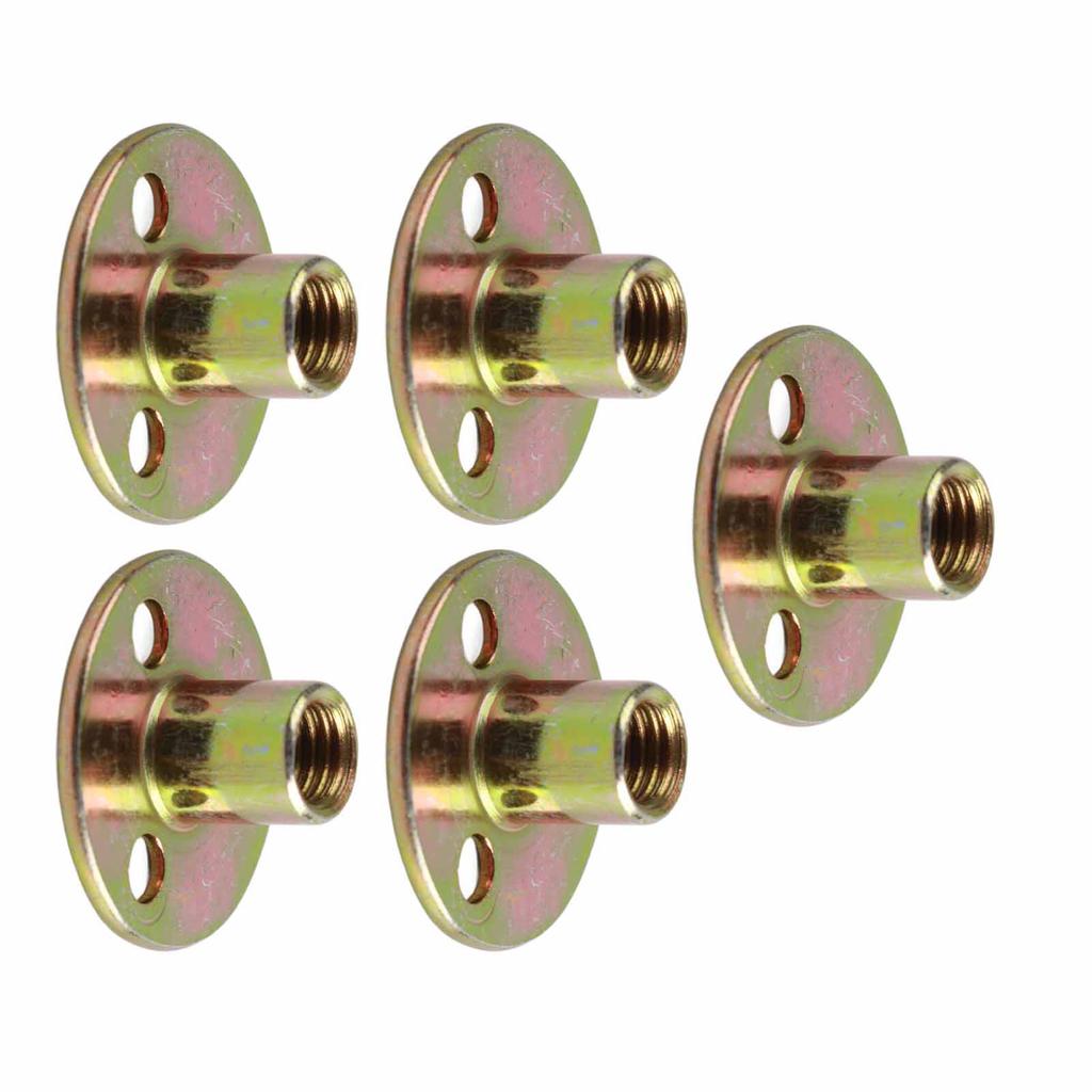 5 Pcs T Nut Flange 3 Hole Galvanized Iron Furniture Fixing Tee Round Base NutM10