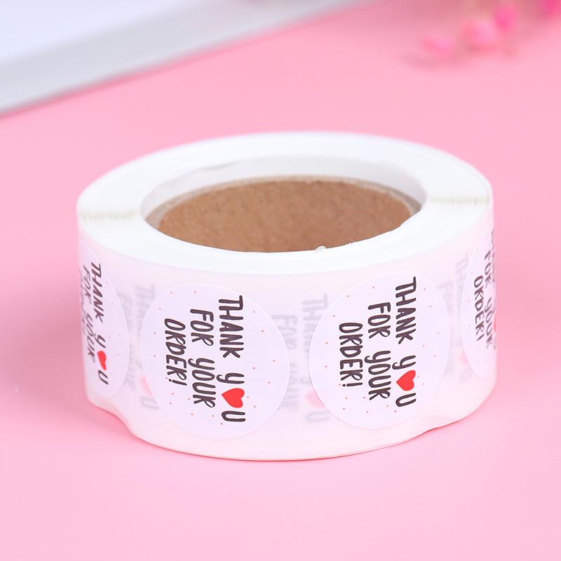 500Pcs Round Thank You For Your Order Sticker Heart Thanks For Shopping