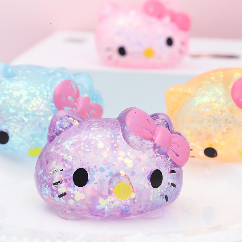 Cute Cartoon Kitten Flash Glitter Stress Ball Lovely Cat Slow Rising Squeeze Fidget Toy Anxiety Relief Gifts For Kid Adult