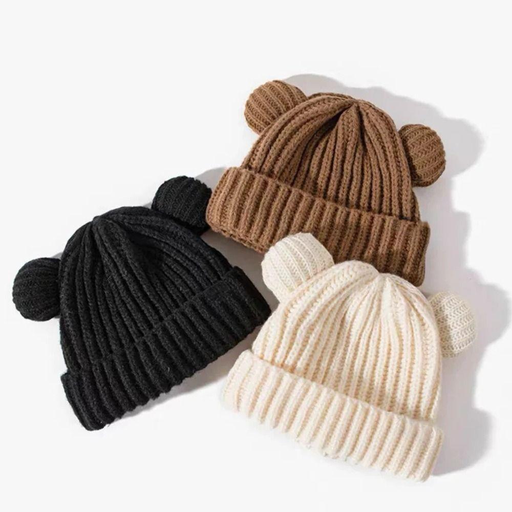 Thickened Snow Beanies Cap Bear Ear Hat Scarf Set Casual Winter Balaclava  Neck Warmer