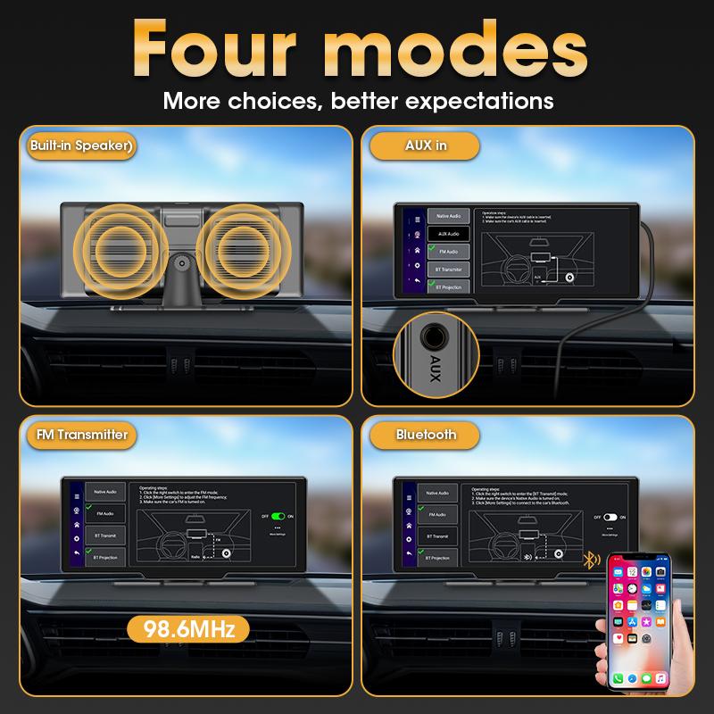 10.26" Android 13 Mirror Video Player Wireless Carplay Android Auto 8 Core GPS Navigation Rearview Car With Camera AUX Bluetooh