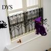 Rod Pocket Valance Halloween Lace Window Valance, Bat Skull Pattern Gothic with Fringes, Black Sheer Curtain for Kitchen Cabinet Decoration