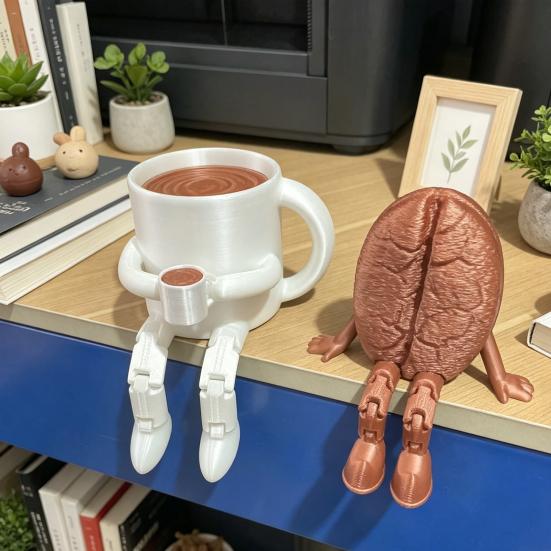 3D Printed Articulated Coffee Cup Figure, Movable Joint Desk Statue, Cute Coffee Bean Ornament, Creative Office Home Decor, Fun Birthday Gift