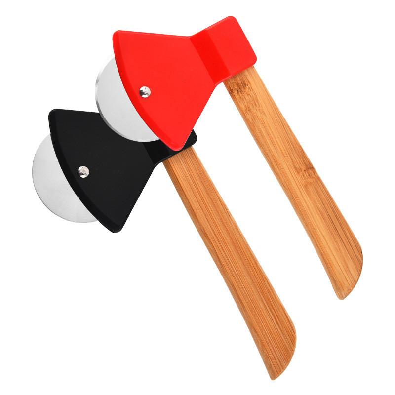 Bamboo Steel Stainless Handle Hatchet Pizza Tool Round Single Baking Wheel
