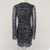 Damen Europäischer Sexy Stil Leopardenmuster Rüschen Langarm Rundhals Bodycon Minikleid