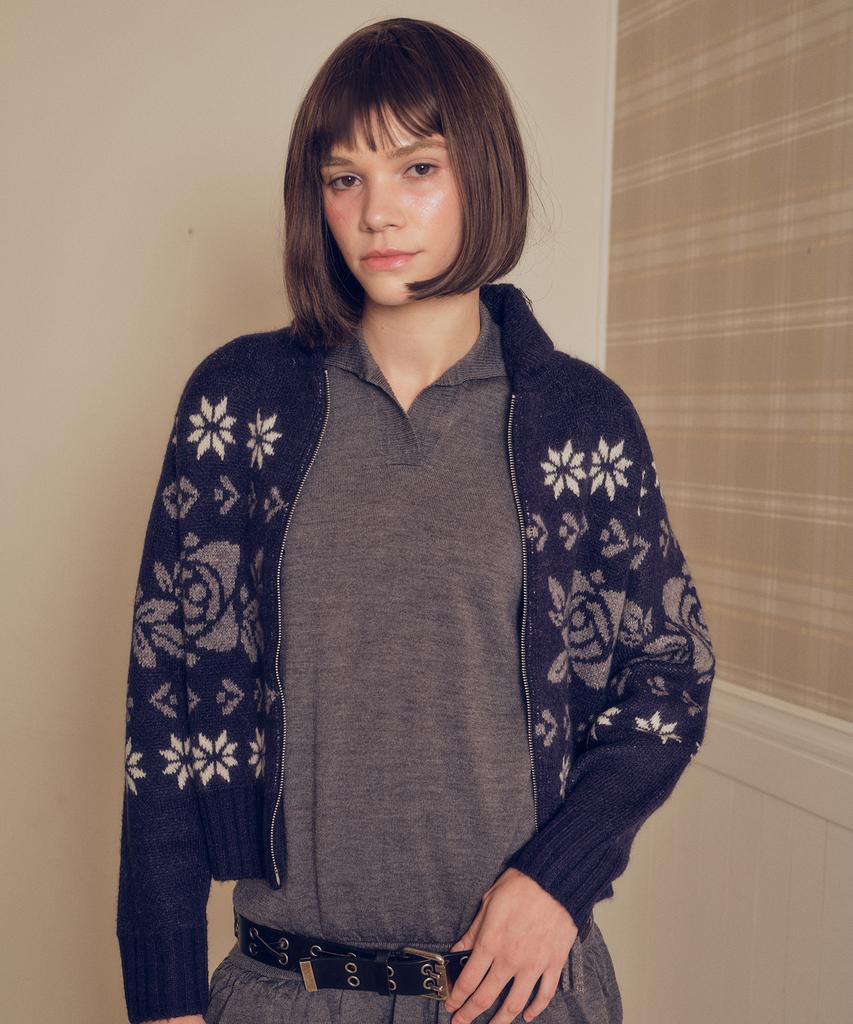 MELLY&ROSE Rose Cowitchan Zip-Up Knit Blouson (310252)_Navy