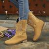 Women's Large Size Block Heel Short Boots Autumn and Winter New European and American Embroidered Versatile Low Heel Women's Martin Boots
